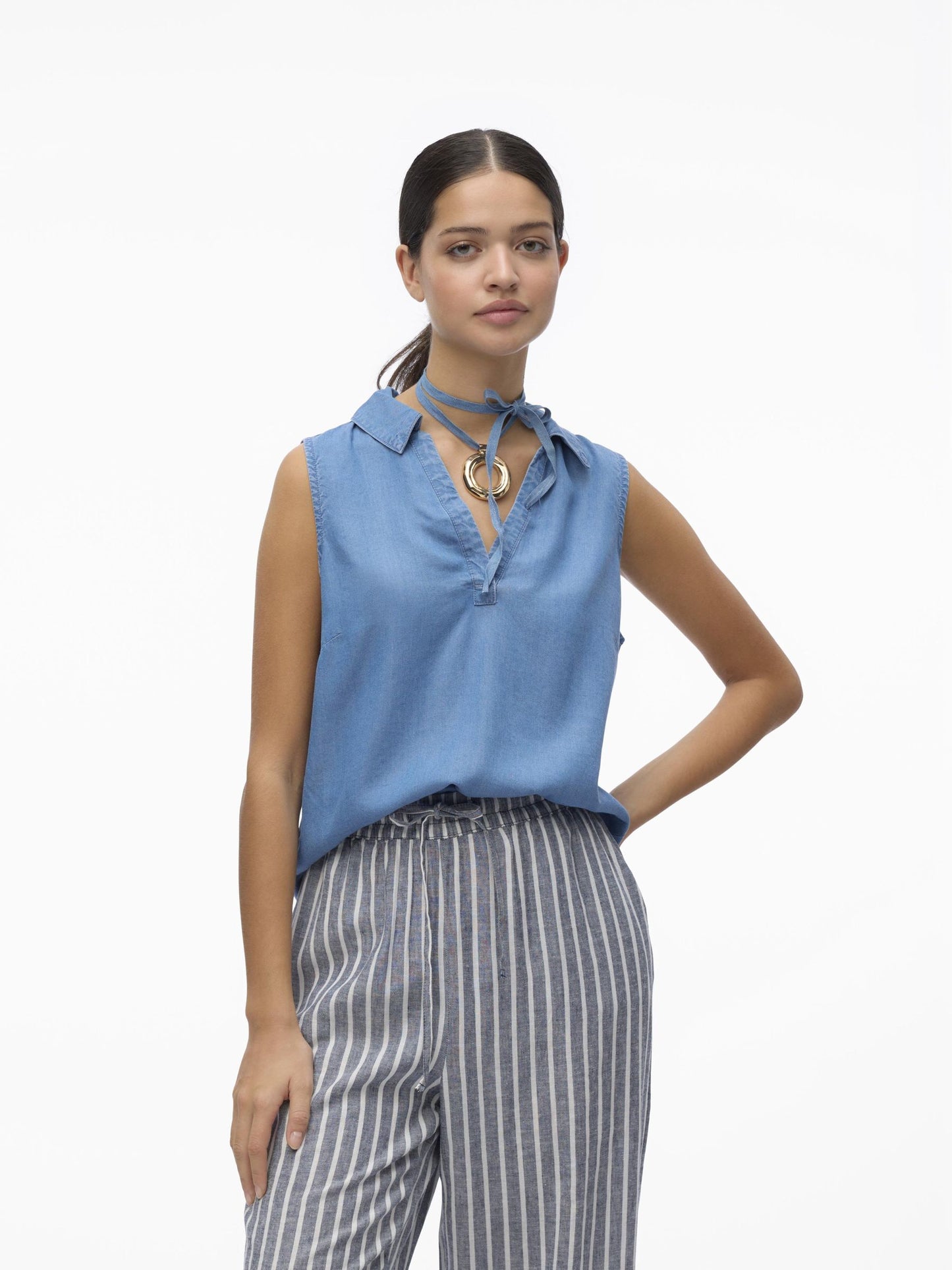 VMHARPER SL COLLAR SHORT TENCEL TOP - 10283751