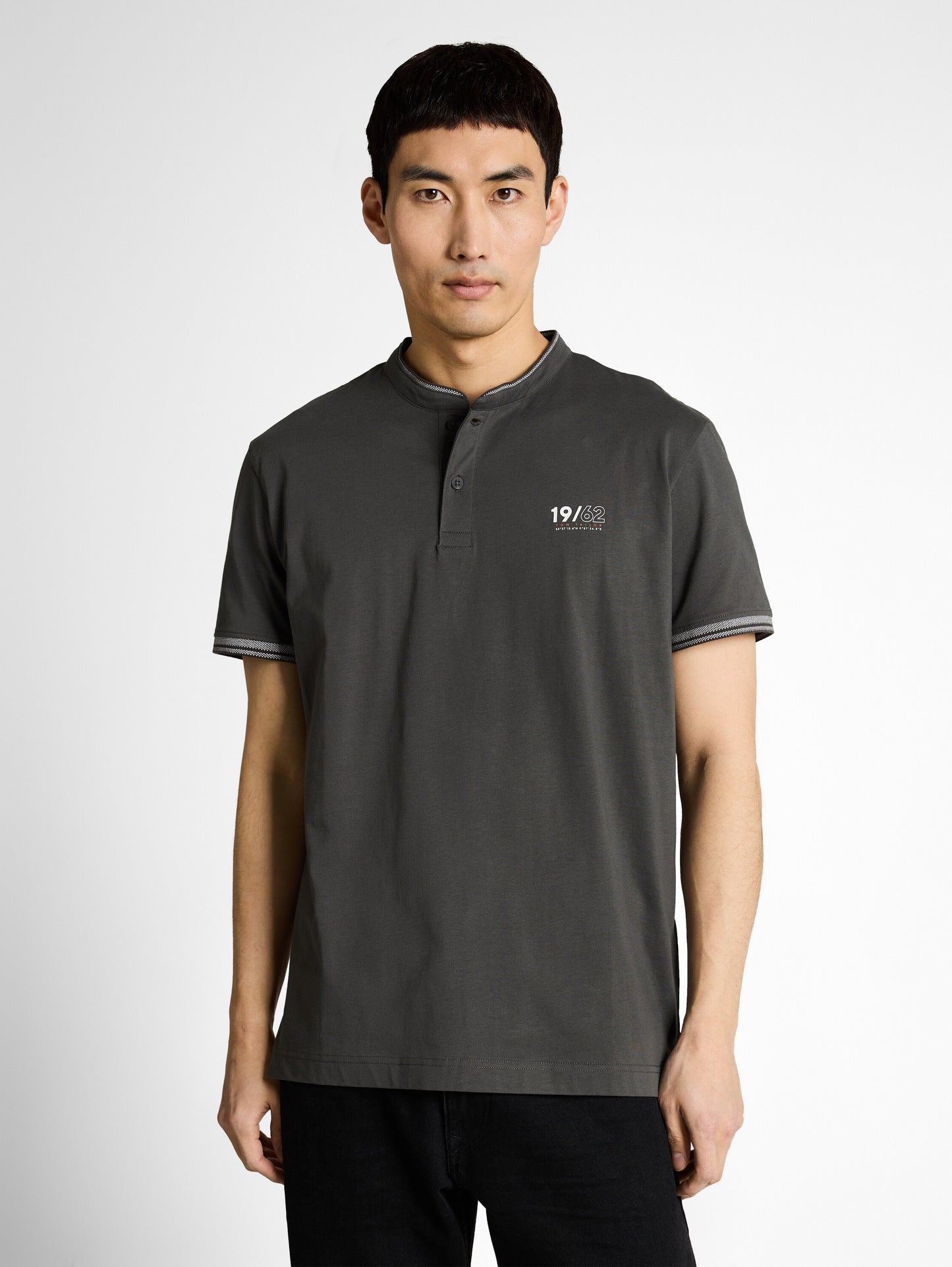printed stand-up collar polo - 1050196