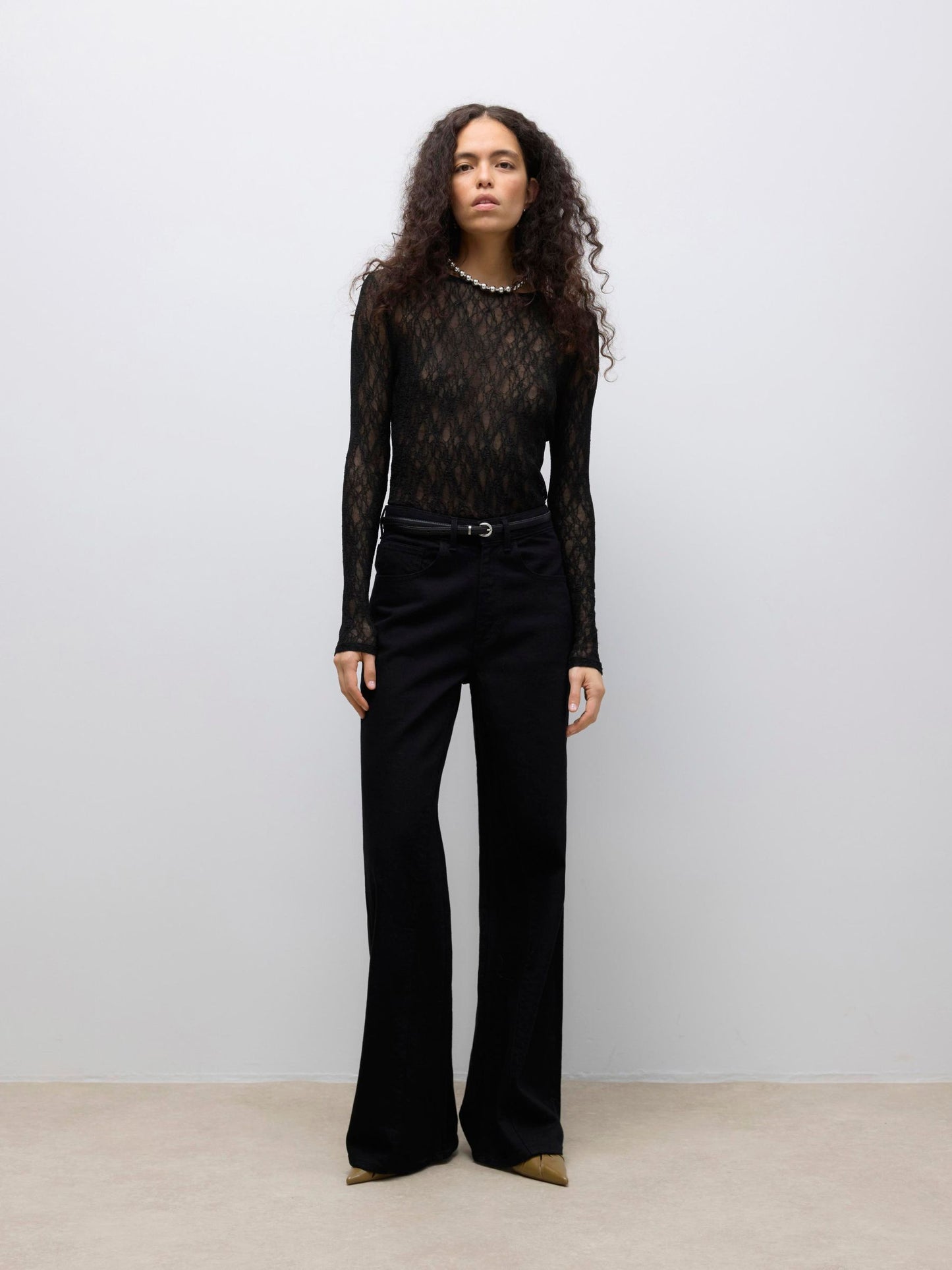AWTESSY LS O-NECK LACE TOP NOOS - 10334538