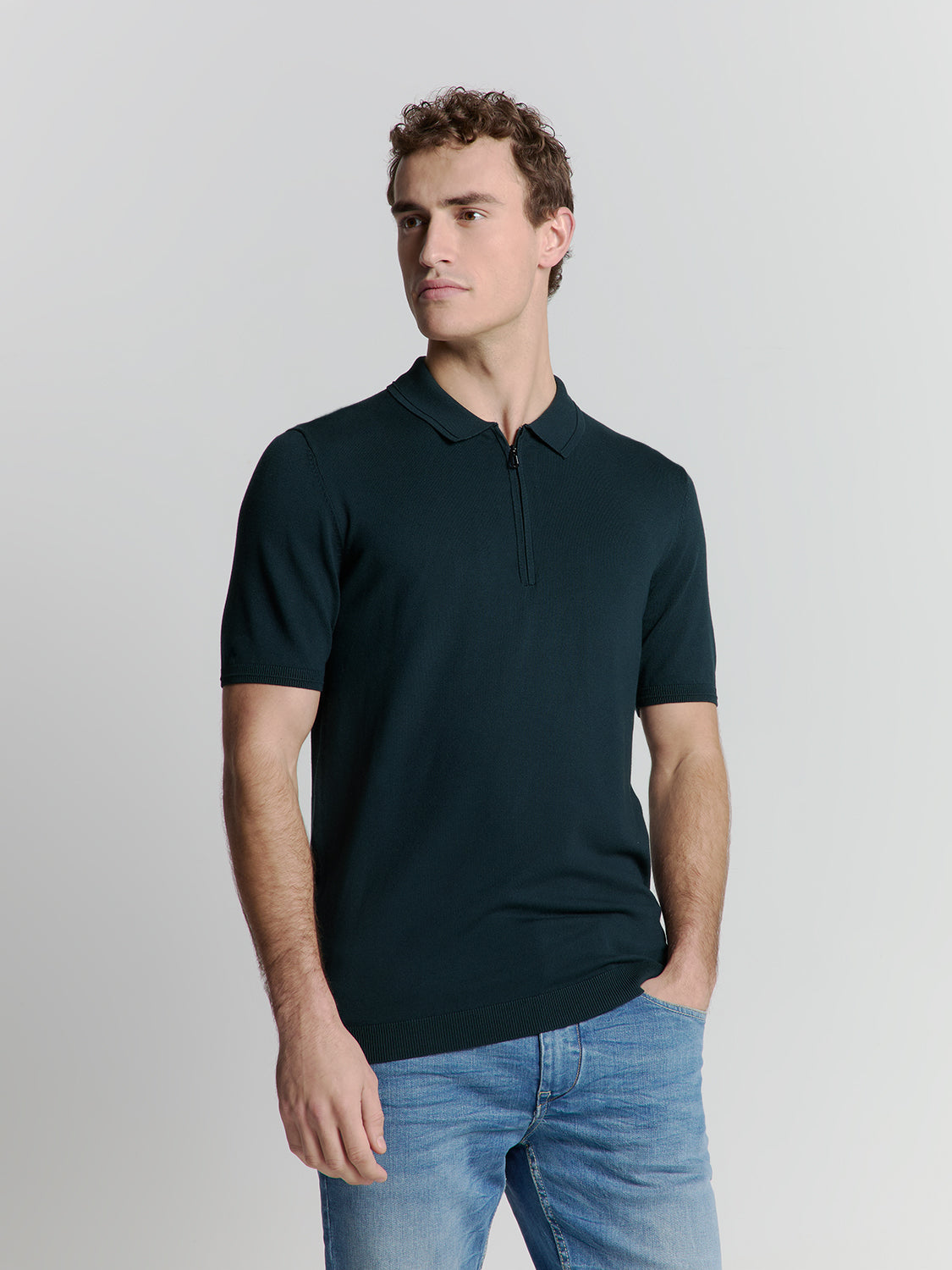 Pullover Short Sleeve Polo Zip Soli - 27210352