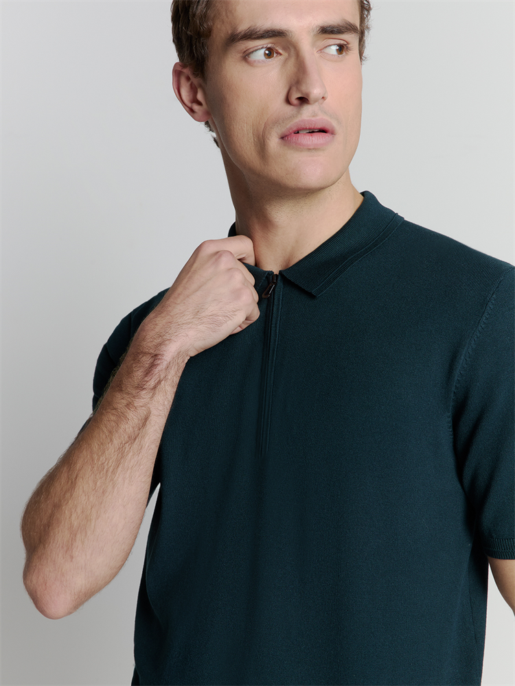 Pullover Short Sleeve Polo Zip Soli - 27210352