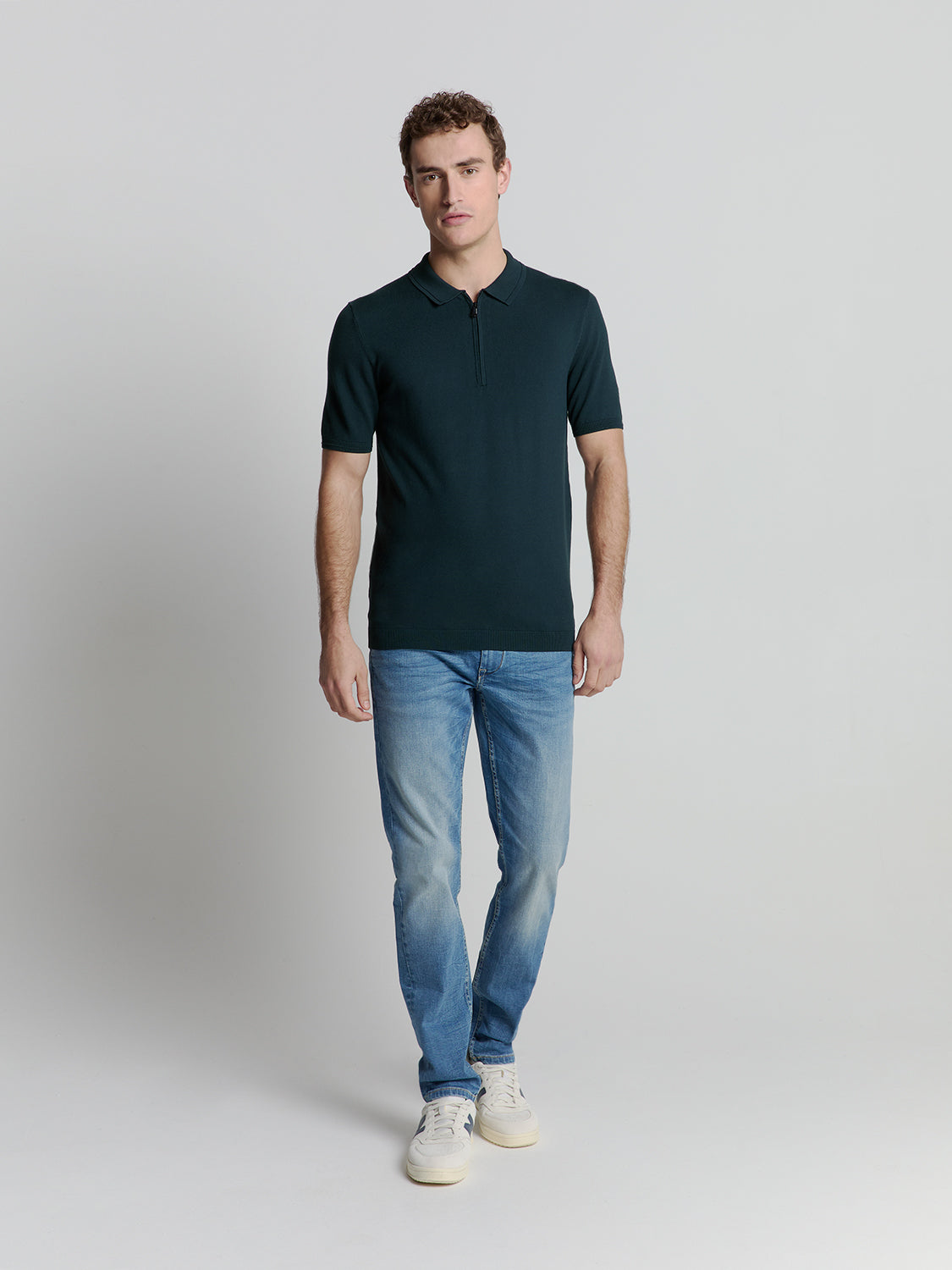 Pullover Short Sleeve Polo Zip Soli - 27210352