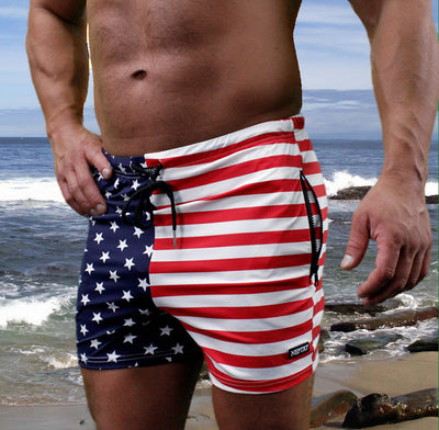 NEPTIO® Sexy Men's Workout Shorts Fitted Star and Stripes Or Solid Gym Running Short
