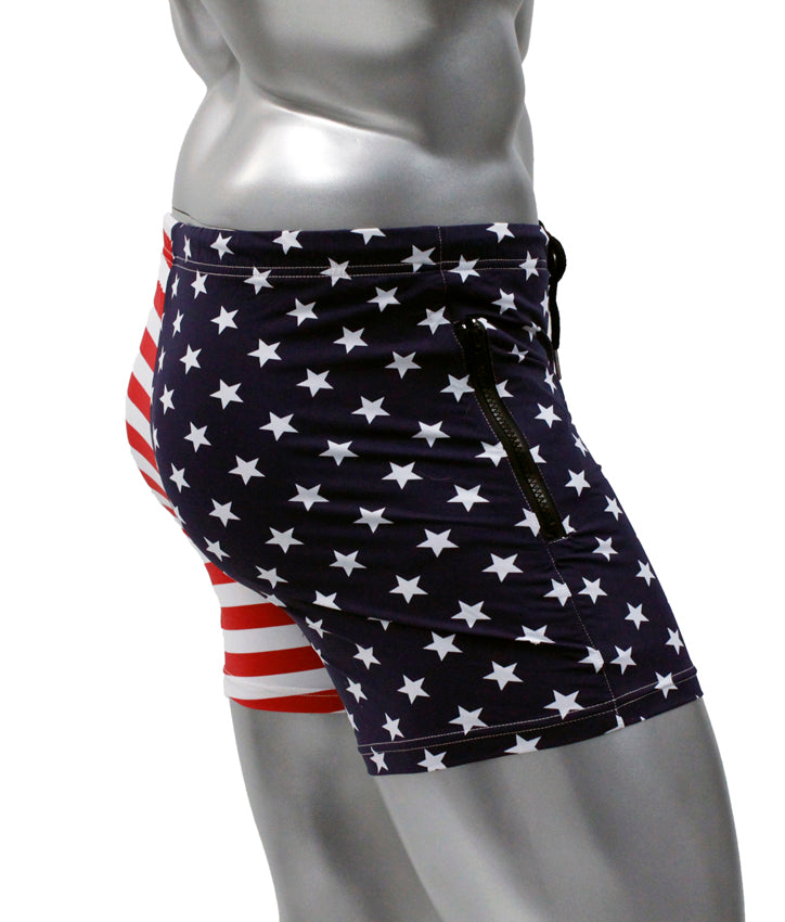 NEPTIO® Sexy Men's Workout Shorts Fitted Star and Stripes Or Solid Gym Running Short