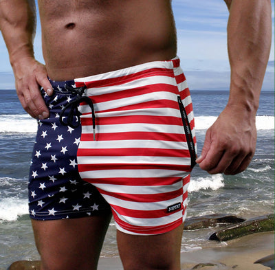 NEPTIO® Sexy Men's Workout Shorts Fitted Star and Stripes Or Solid Gym Running Short