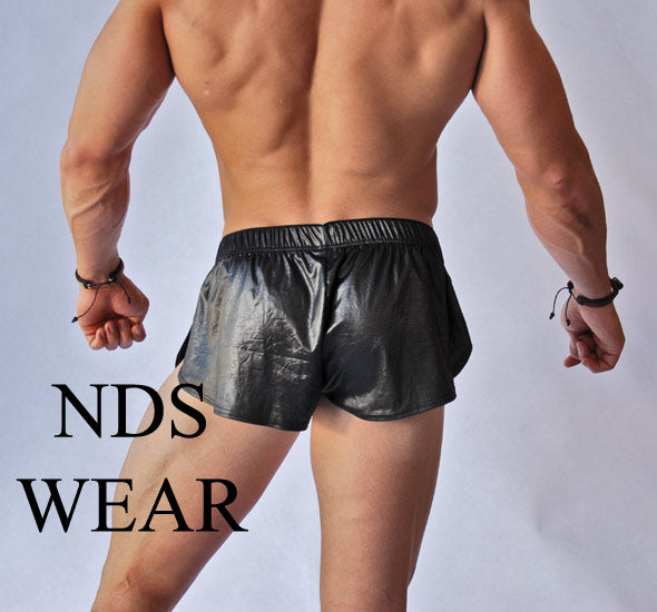 Pleather Black Side Split Shorts - Clearance