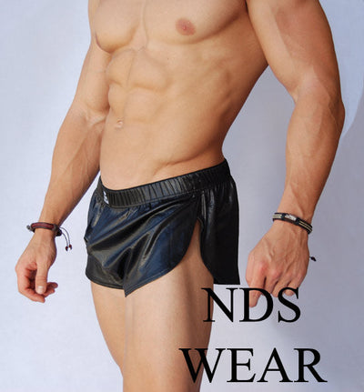Pleather Black Side Split Shorts - Clearance
