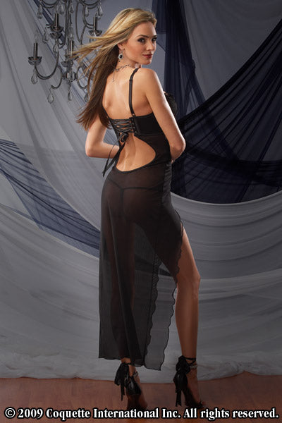 Sexy Satin & Mesh Long Gown