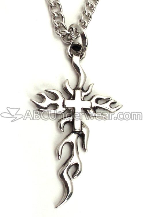 Silver Fire Cross Chain Necklace
