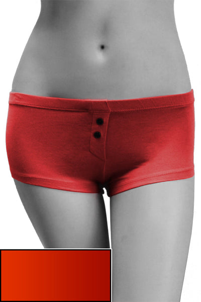 Womens Cotton Spandex Button-Up Boy Short - Fiery Red