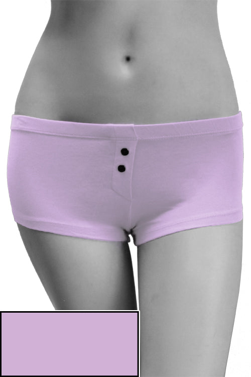 Womens Cotton Spandex Button-Up Boy Short - Light Lavender Purple