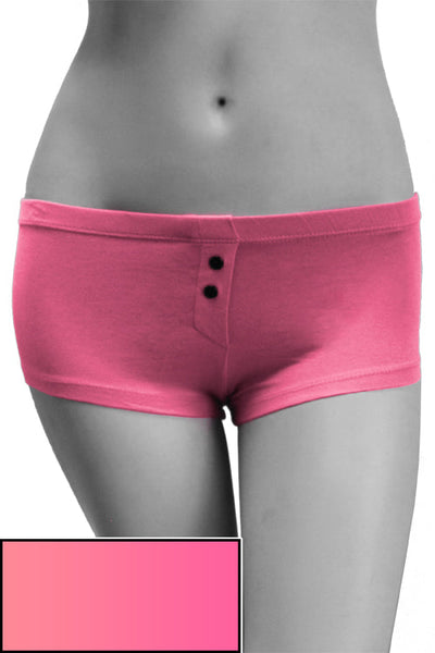 Womens Cotton Spandex Button-Up Boy Short - Pink