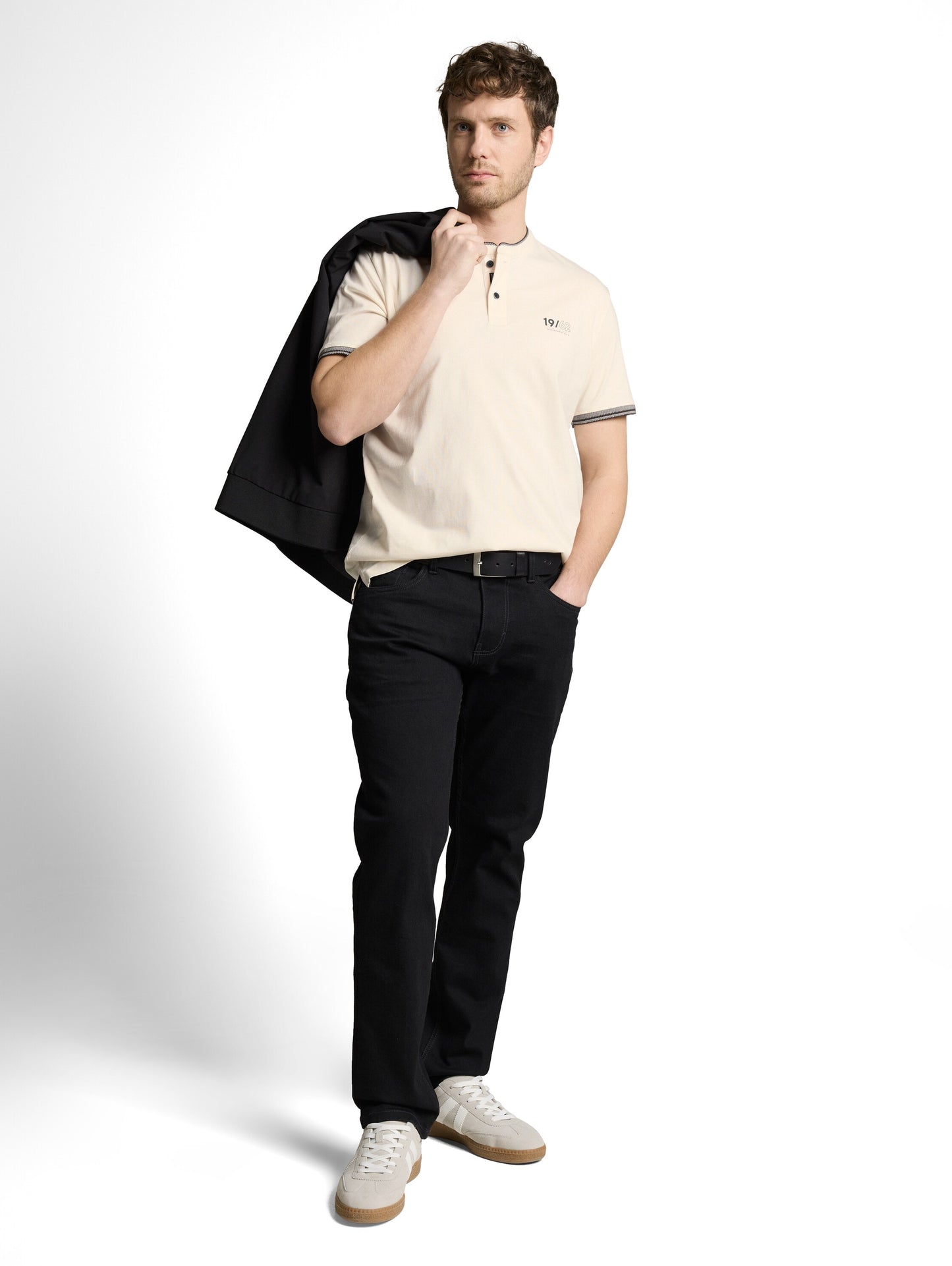 printed stand-up collar polo - 1050196