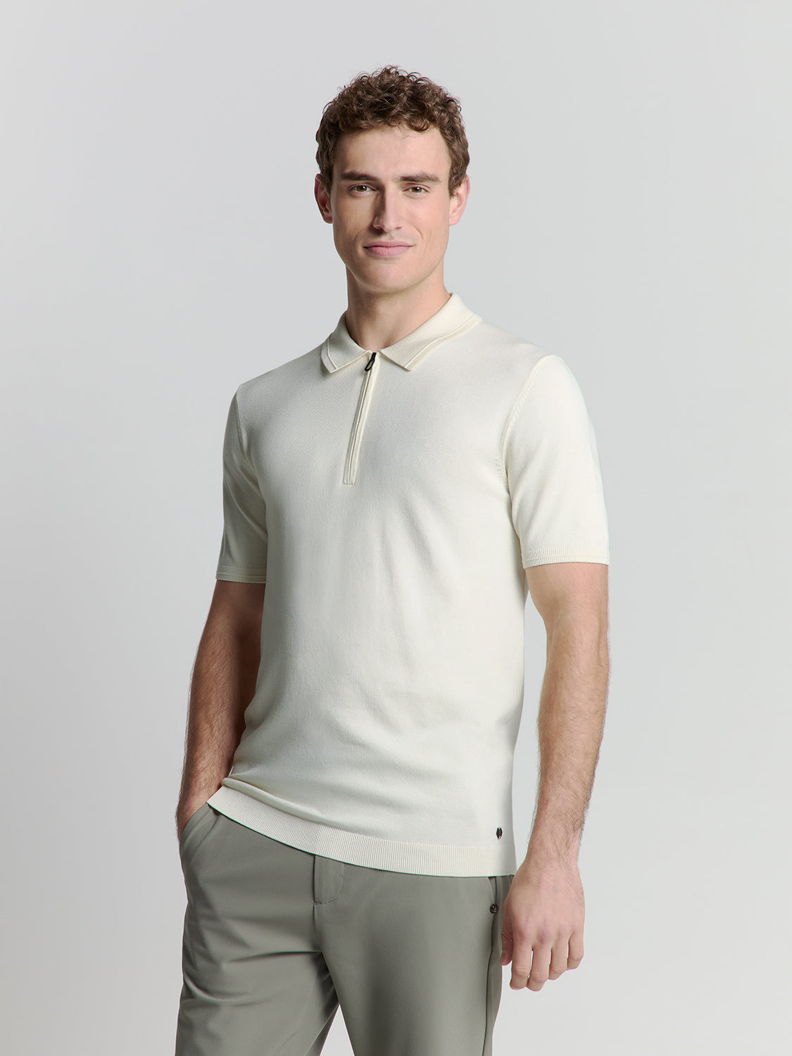 Pullover Short Sleeve Polo Zip Soli - 27210352