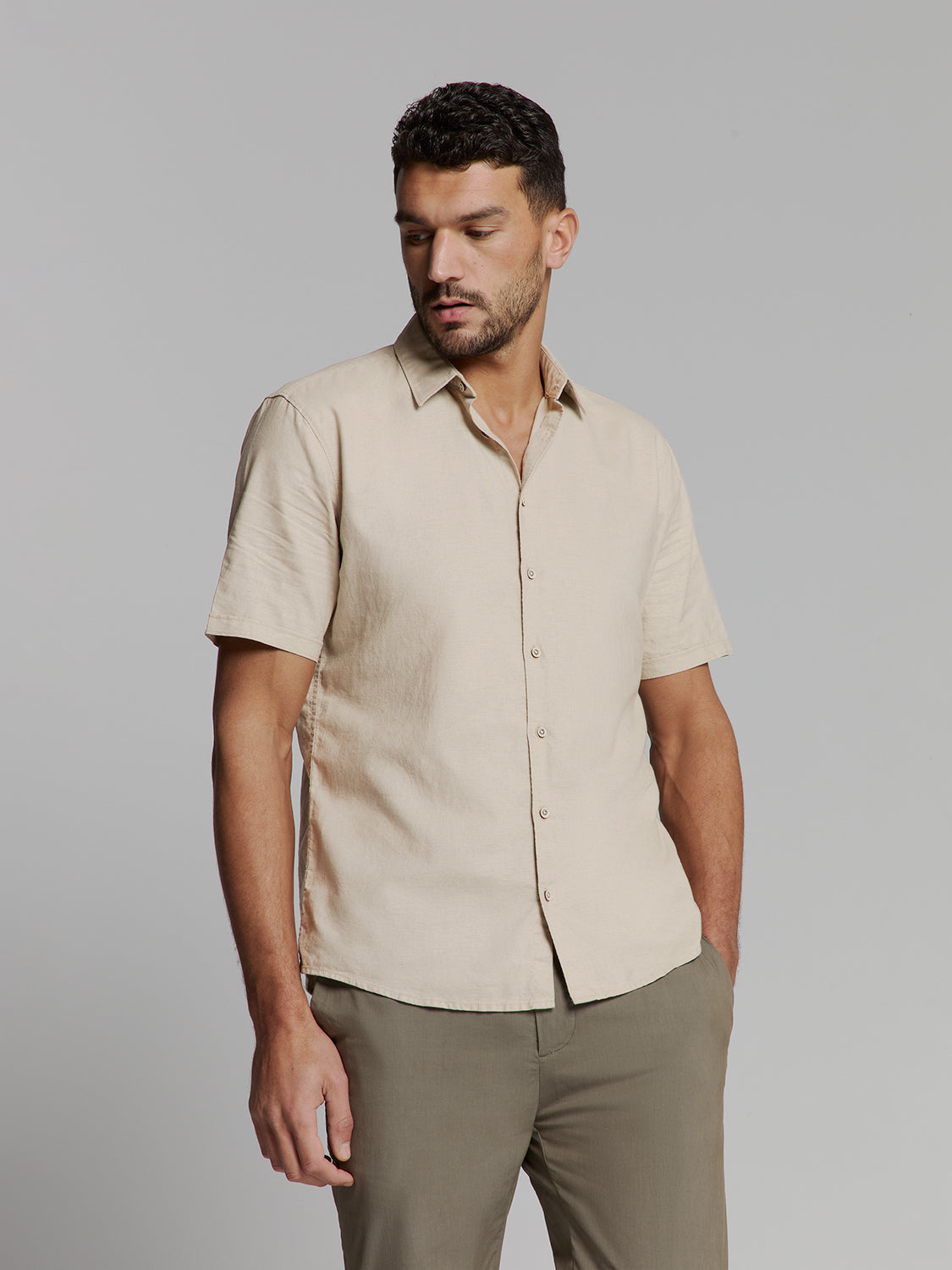 Shirt Short Sleeve Solid With Linen - 27480321SN
