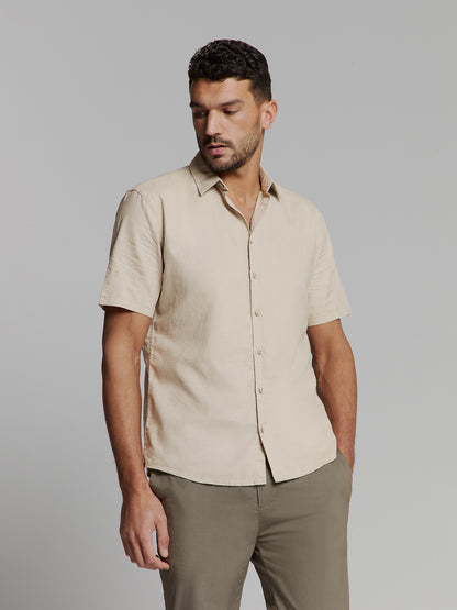 Shirt Short Sleeve Solid With Linen - 27480321SN