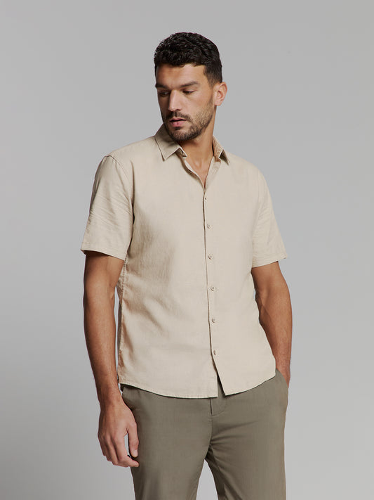 Shirt Short Sleeve Solid With Linen - 27480321SN